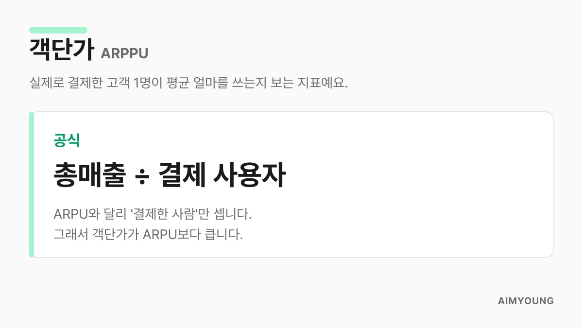 객단가 정의 카드 — 총매출을 결제 사용자로 나눈 결제자 인당 금액