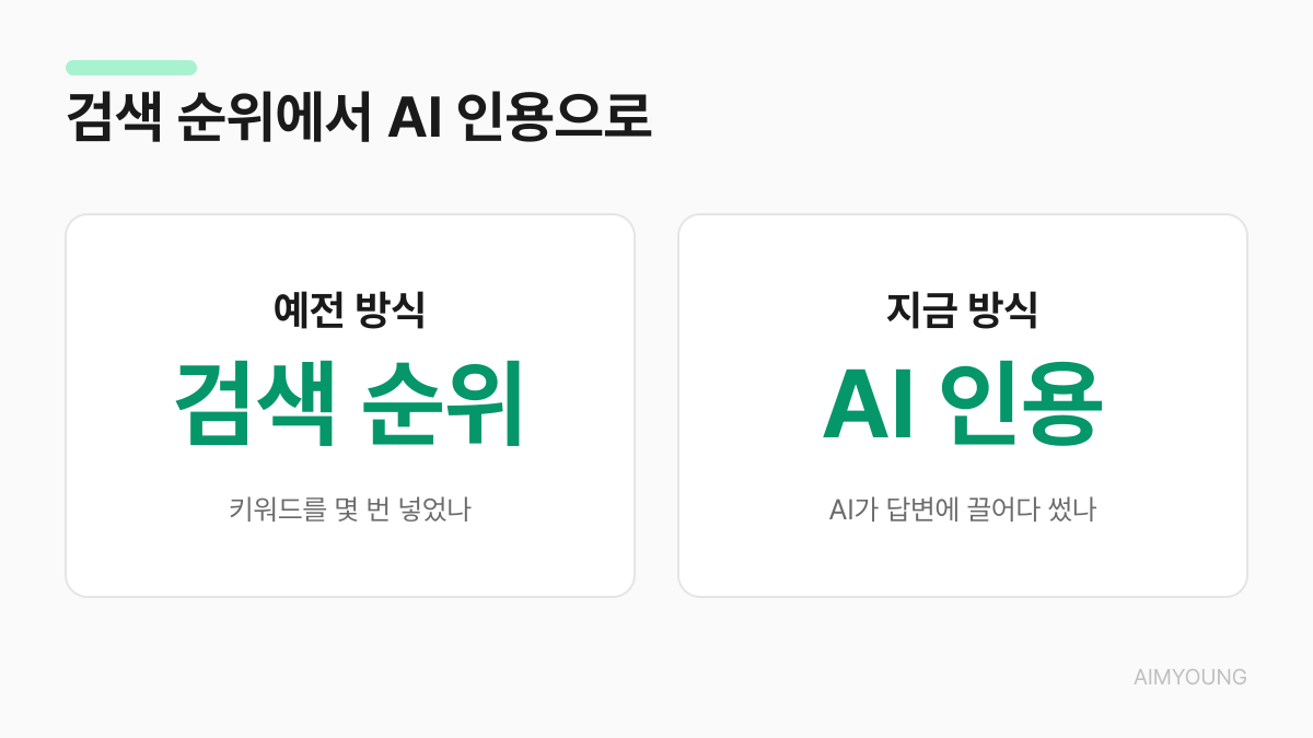 검색 순위에서 AI 인용으로 - 예전 방식과 지금 방식 비교
