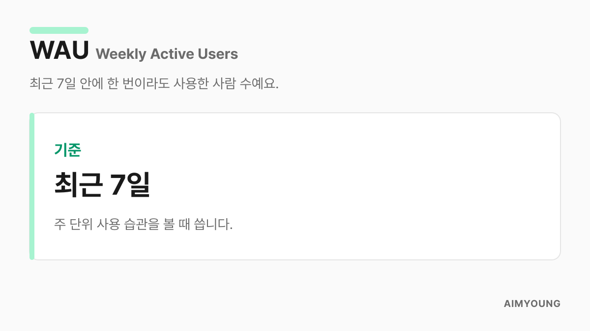WAU 정의 카드 — 최근 7일 기준 주간 활성 사용자