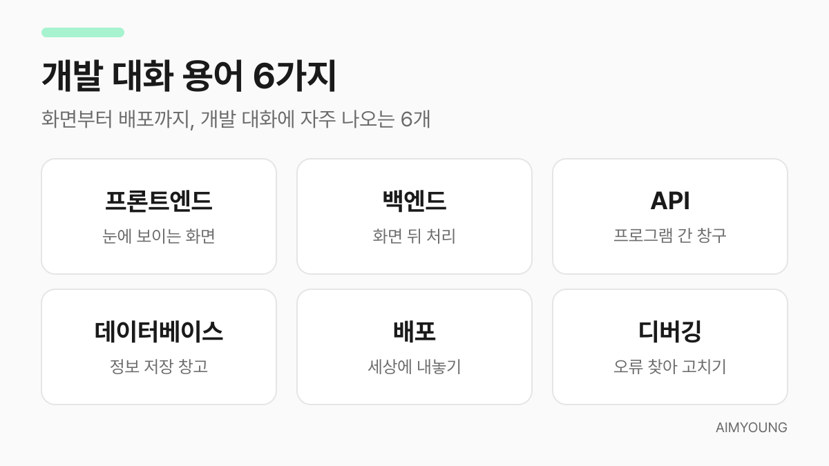 개발 대화에서 자주 쓰는 용어 6가지 요약 카드