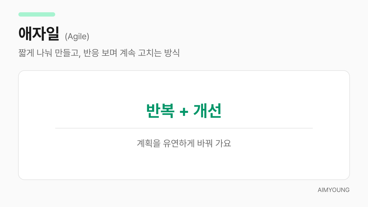 애자일의 뜻과 핵심을 정리한 용어 카드