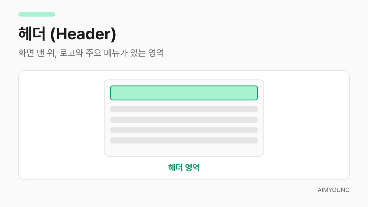 헤더 영역을 보여주는 화면 구조 그림 — 화면 맨 위 영역이 강조됨