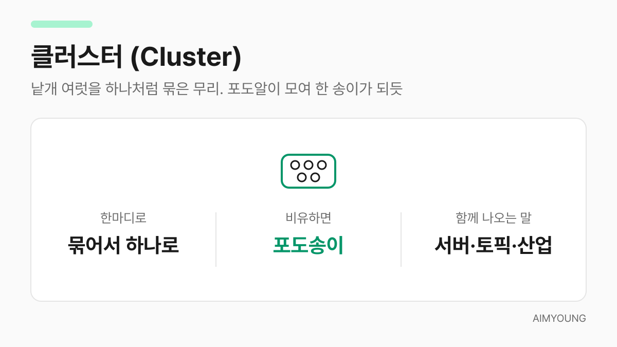 클러스터 설명 카드 — 묶어서 하나로, 포도송이