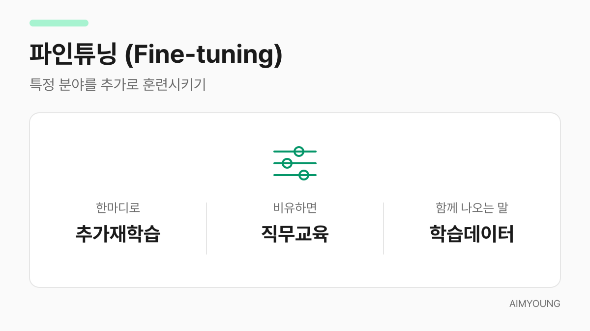 파인튜닝 용어 카드 — 추가 재학습, 직무교육, 학습데이터